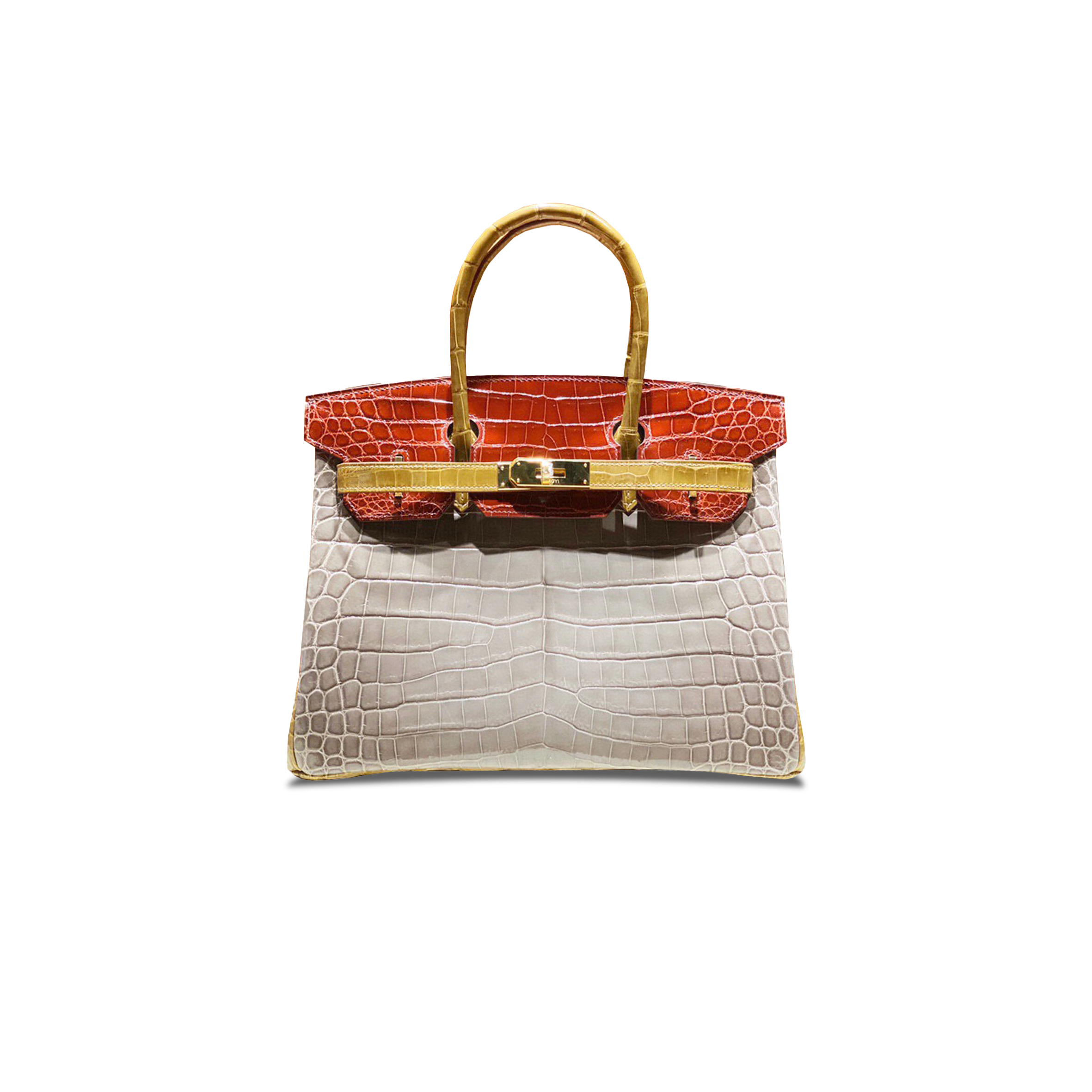 H**mes master birkin 25 crocodile leather tricolor bag gold buckle h041354ck56 (25*20*13cm)